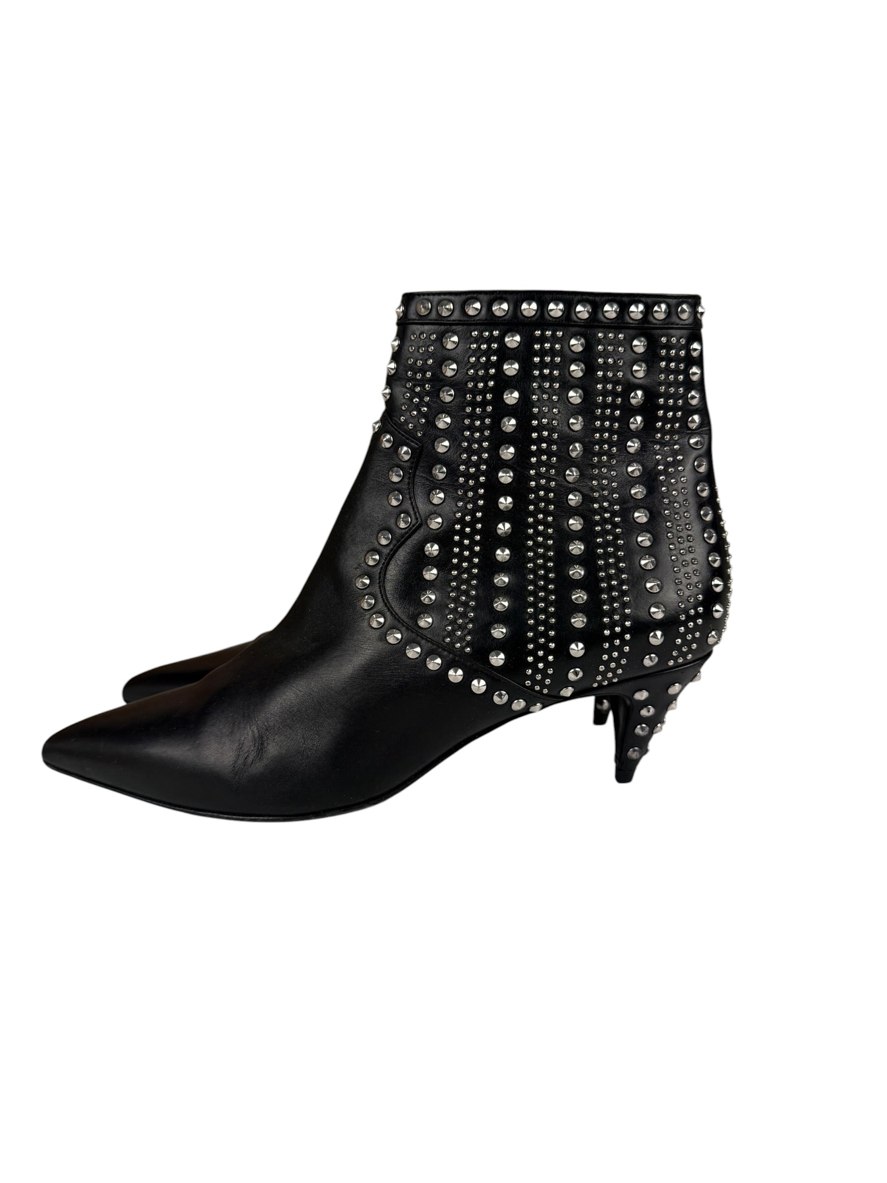 Saint Laurent Black Leather Studded Ankle Boots