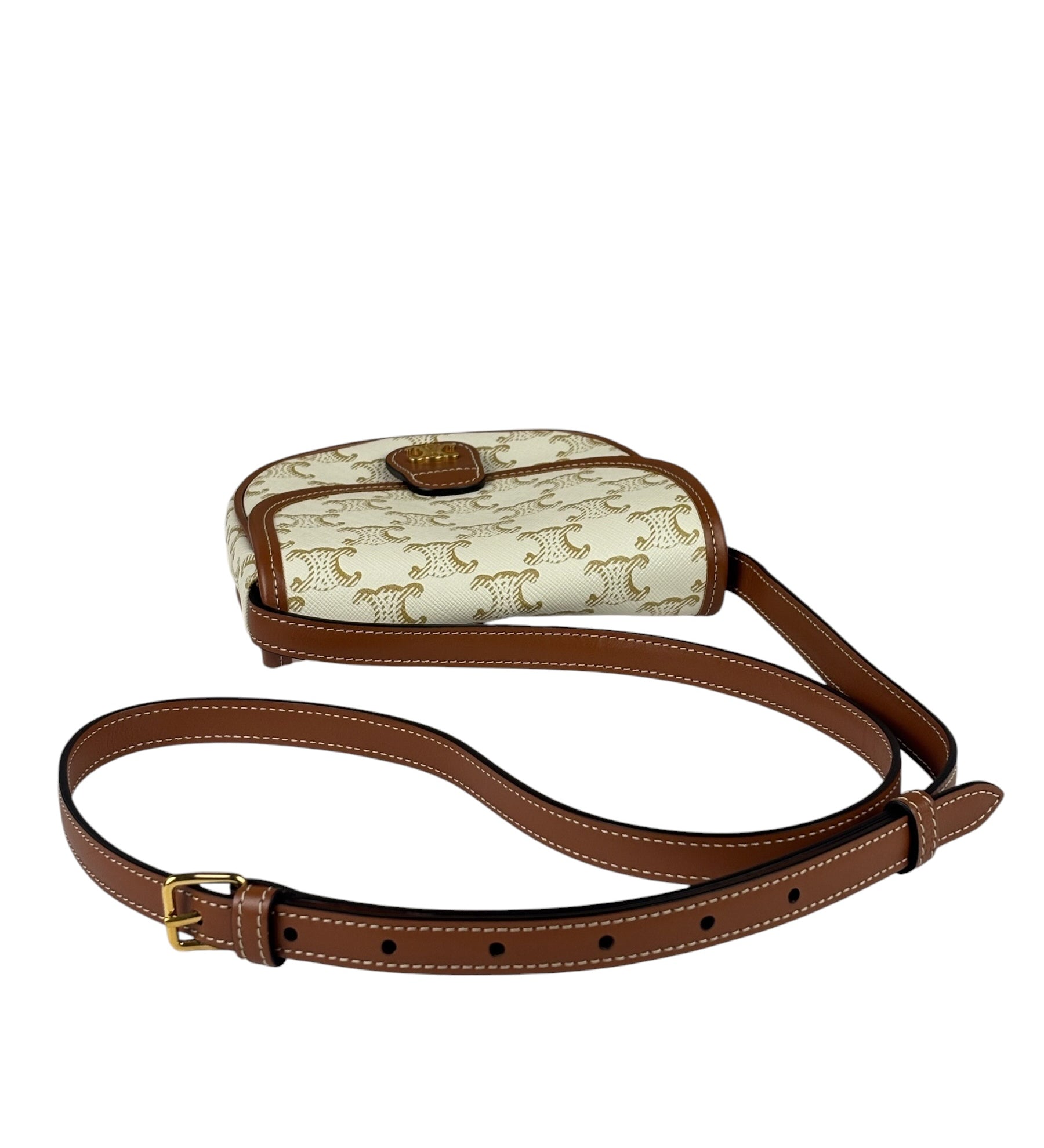 Celine White Leather Macadam Nano Triomphe Besace Shoulder Bag