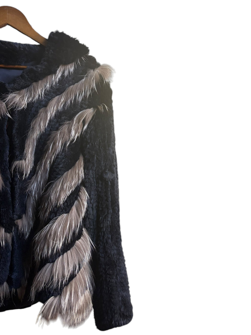 Vintage Black/Brown Fox Striped Fur Button Down Jacket