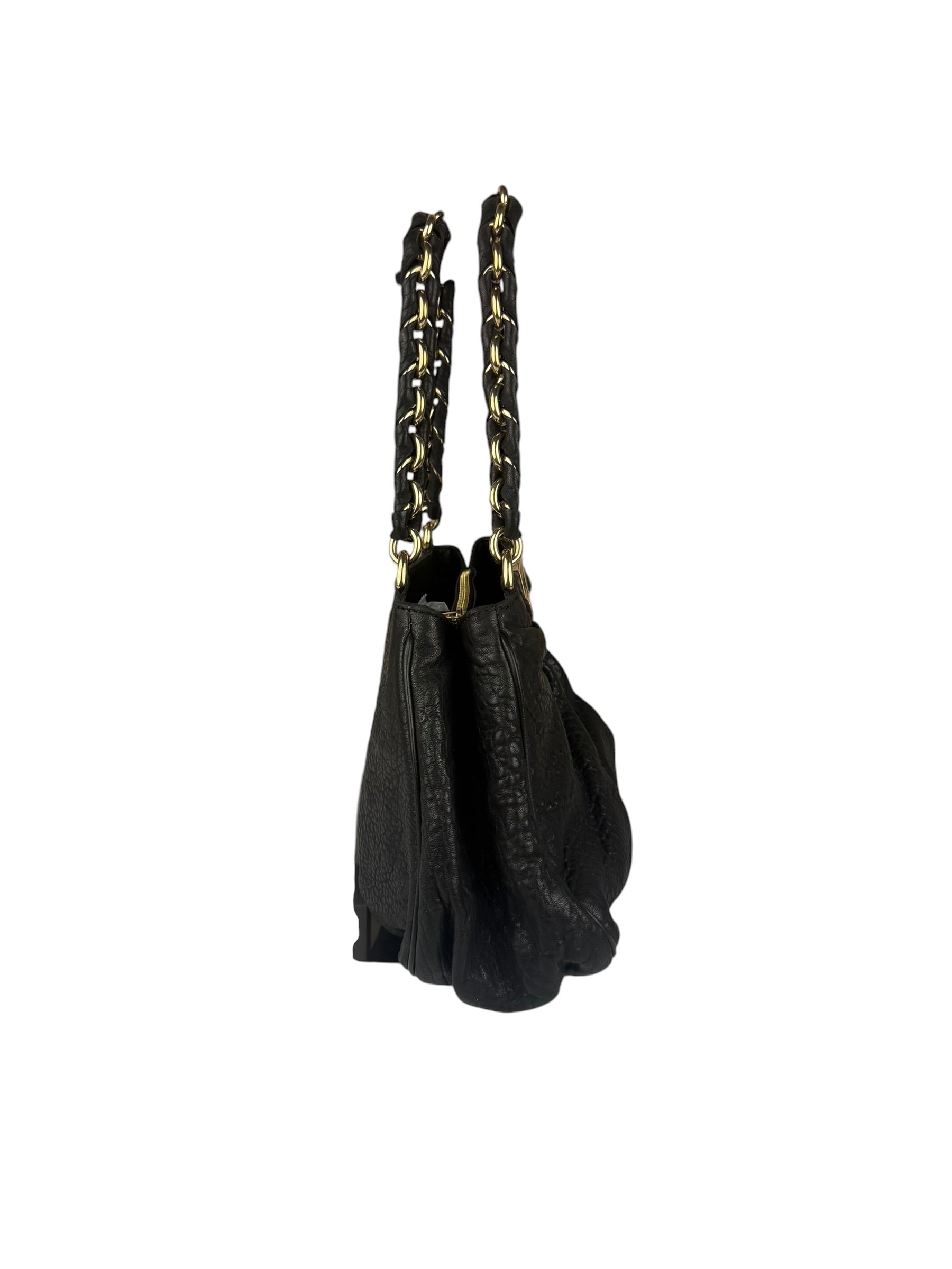 Fendi Black Leather Mia Chain Hobo Bag