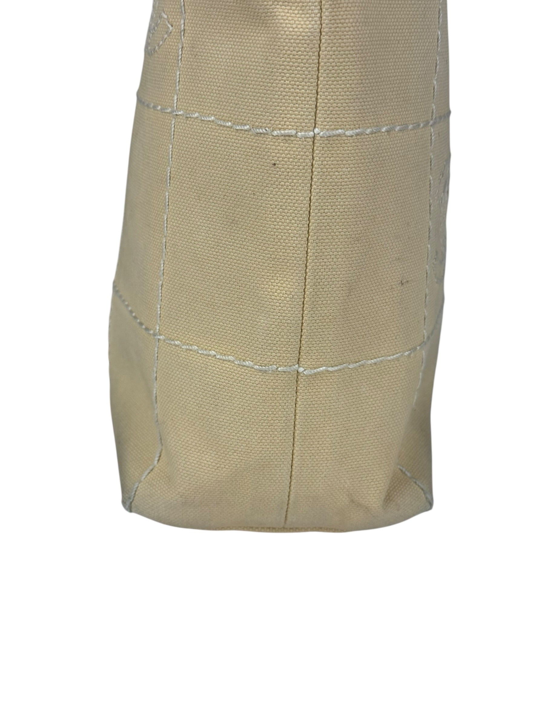 Chanel Vintage Beige Canvas Quilted Chocolate Bar Tote 2003