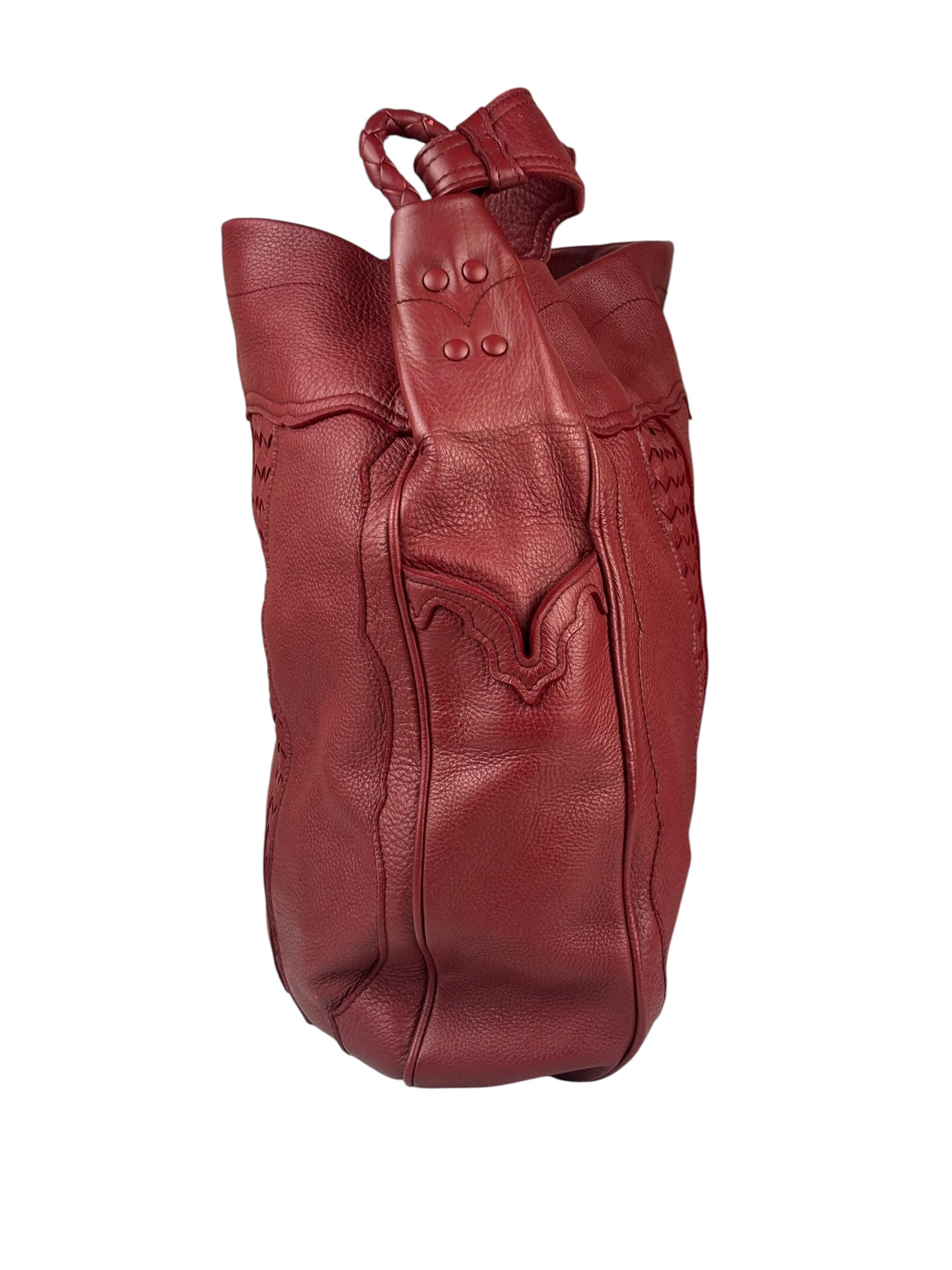 Bottega Veneta Red Leather Intrecciato Trim Hobo Bag