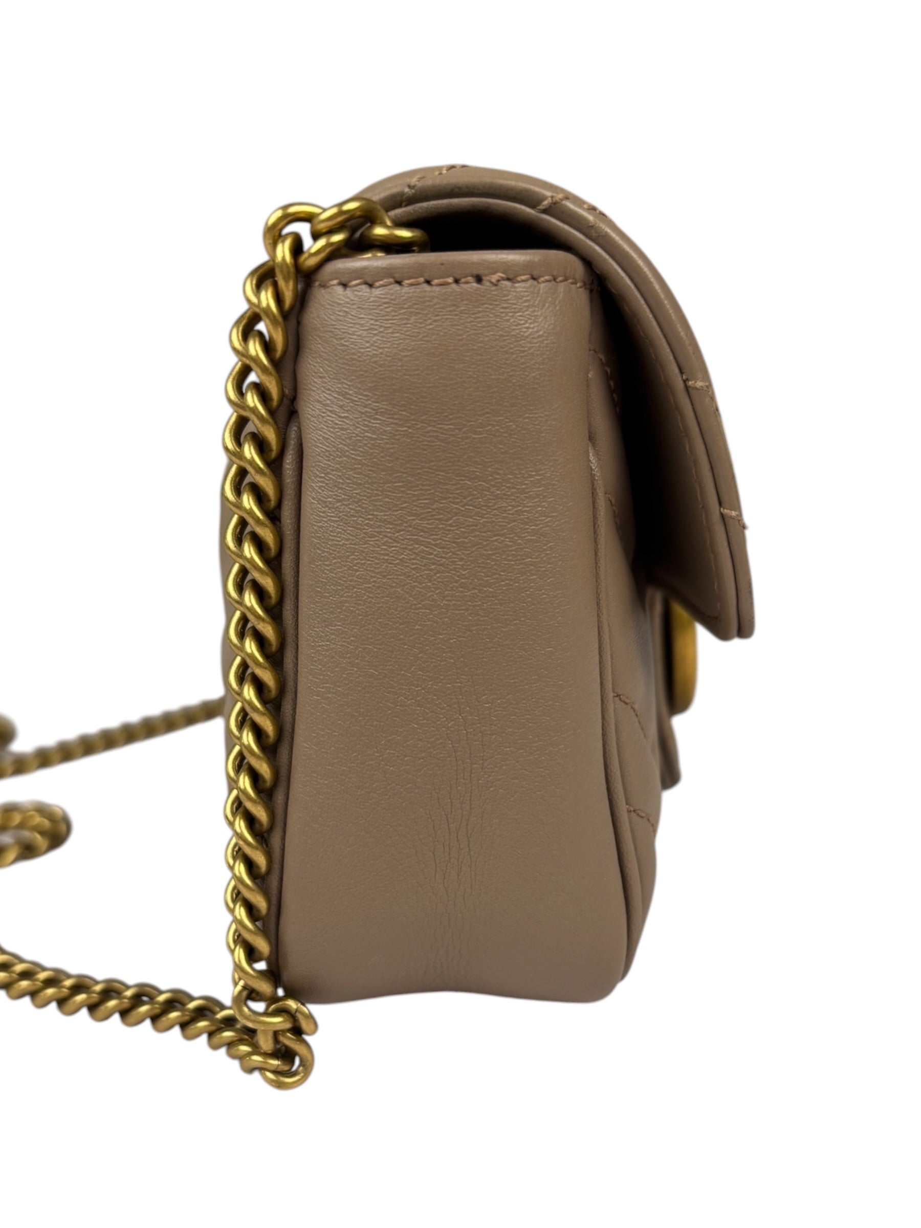 Gucci Pink Beige Leather Marmont Mini Shoulder Bag