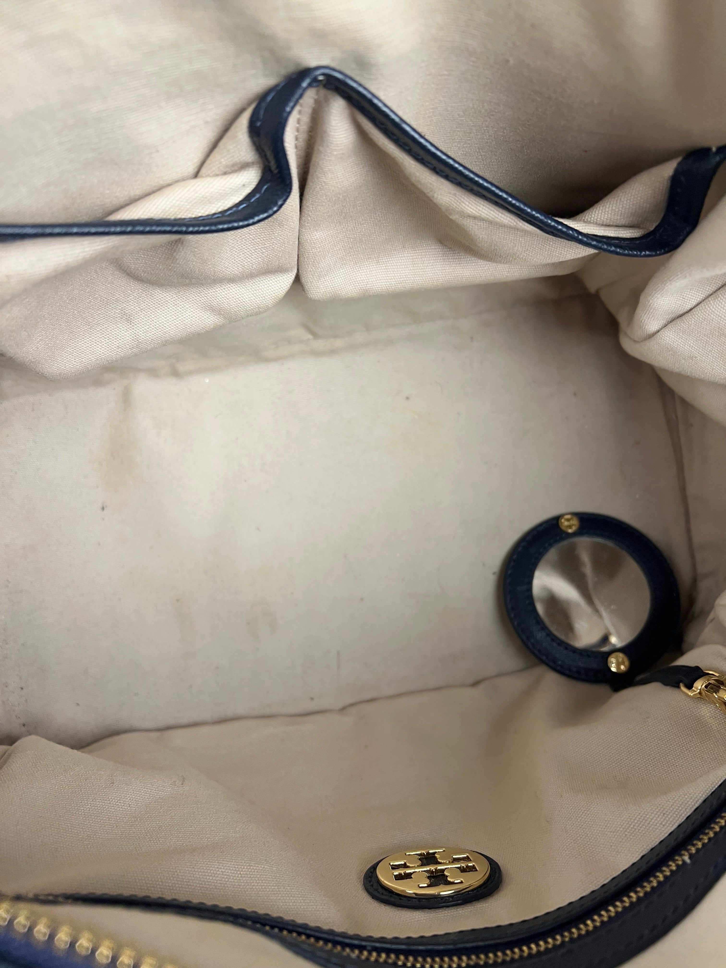 Tory Burch Saffiano Leather Navy Boston Bag