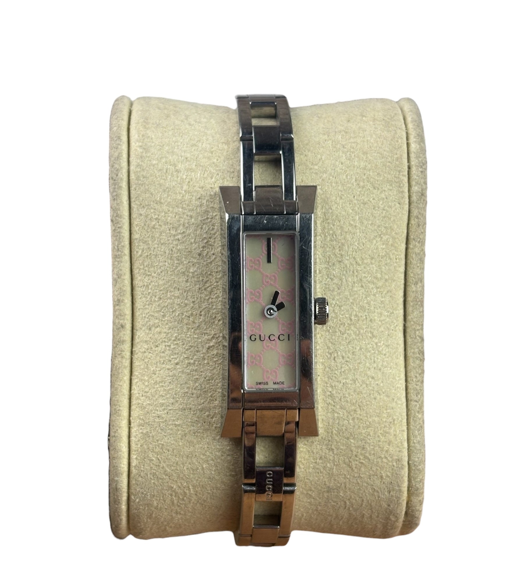 Gucci 110 Pink Rectangular Dial Link Bracelet