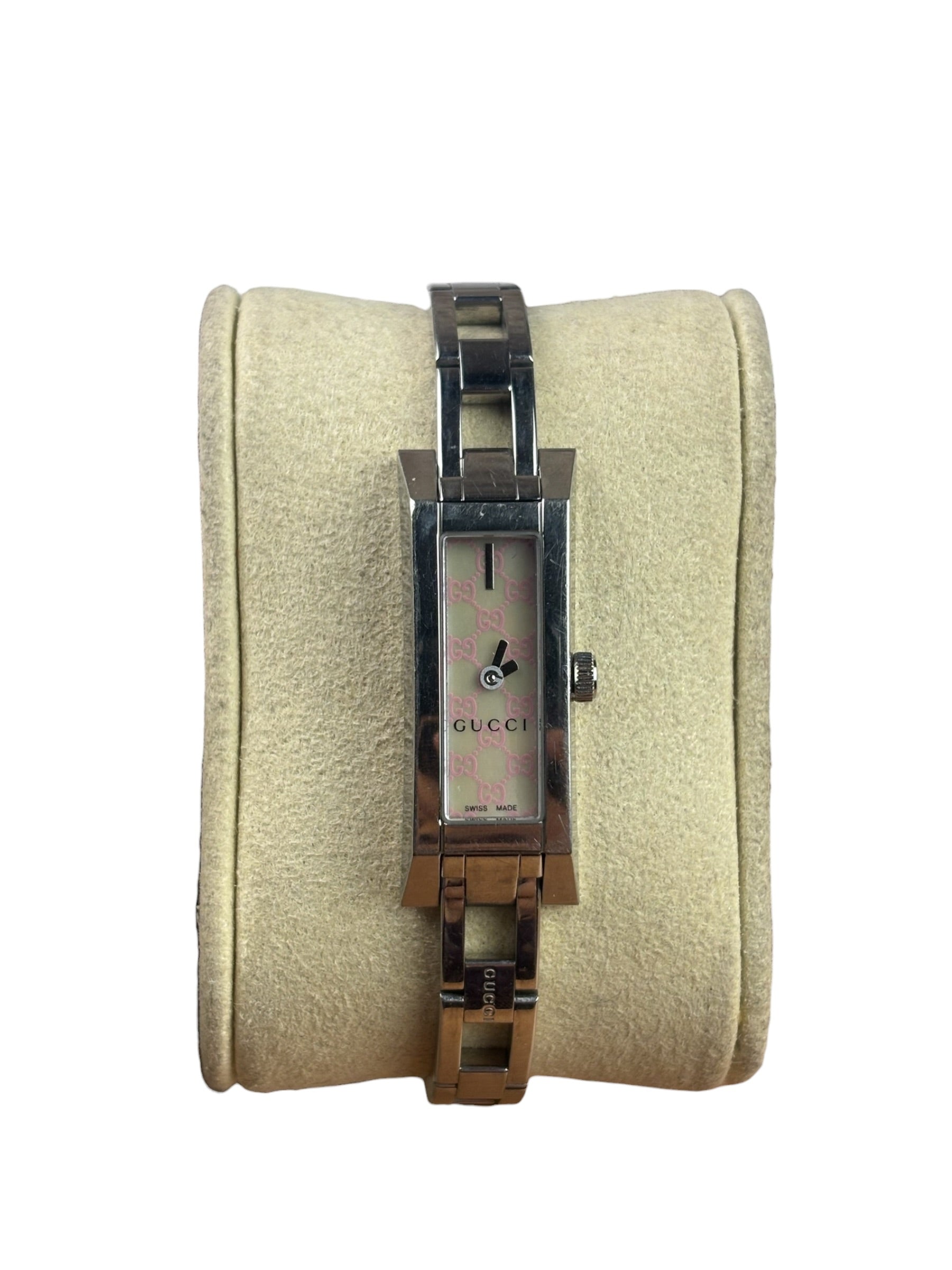 Gucci 110 Pink Rectangular Dial Link Bracelet