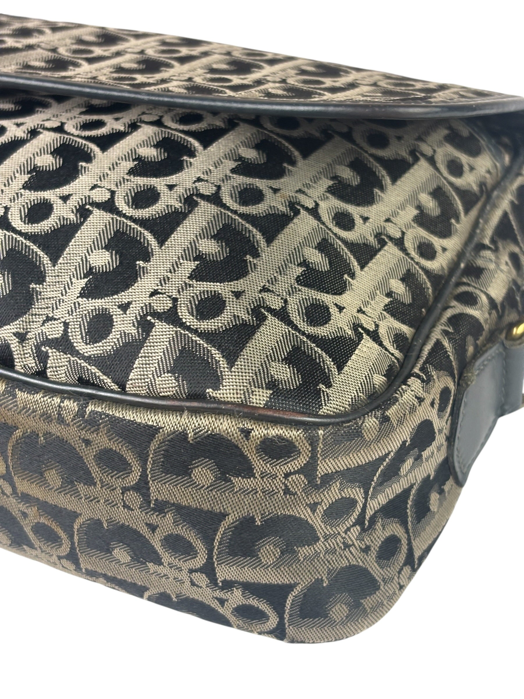 Christian Dior Vintage Black Leather Trim Trotter Crossbody Bag