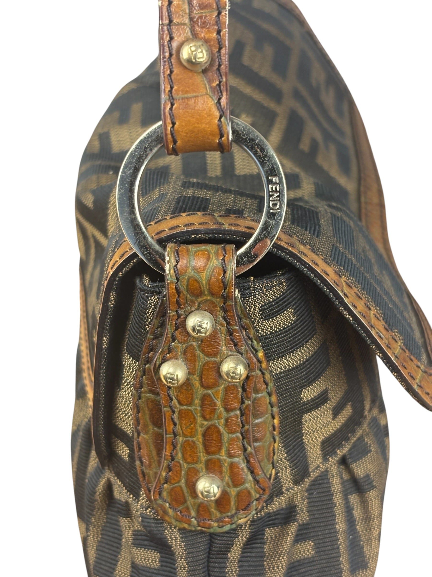 Fendi Zucca Brown Monogram Canvas FF Chef Shoulder Bag