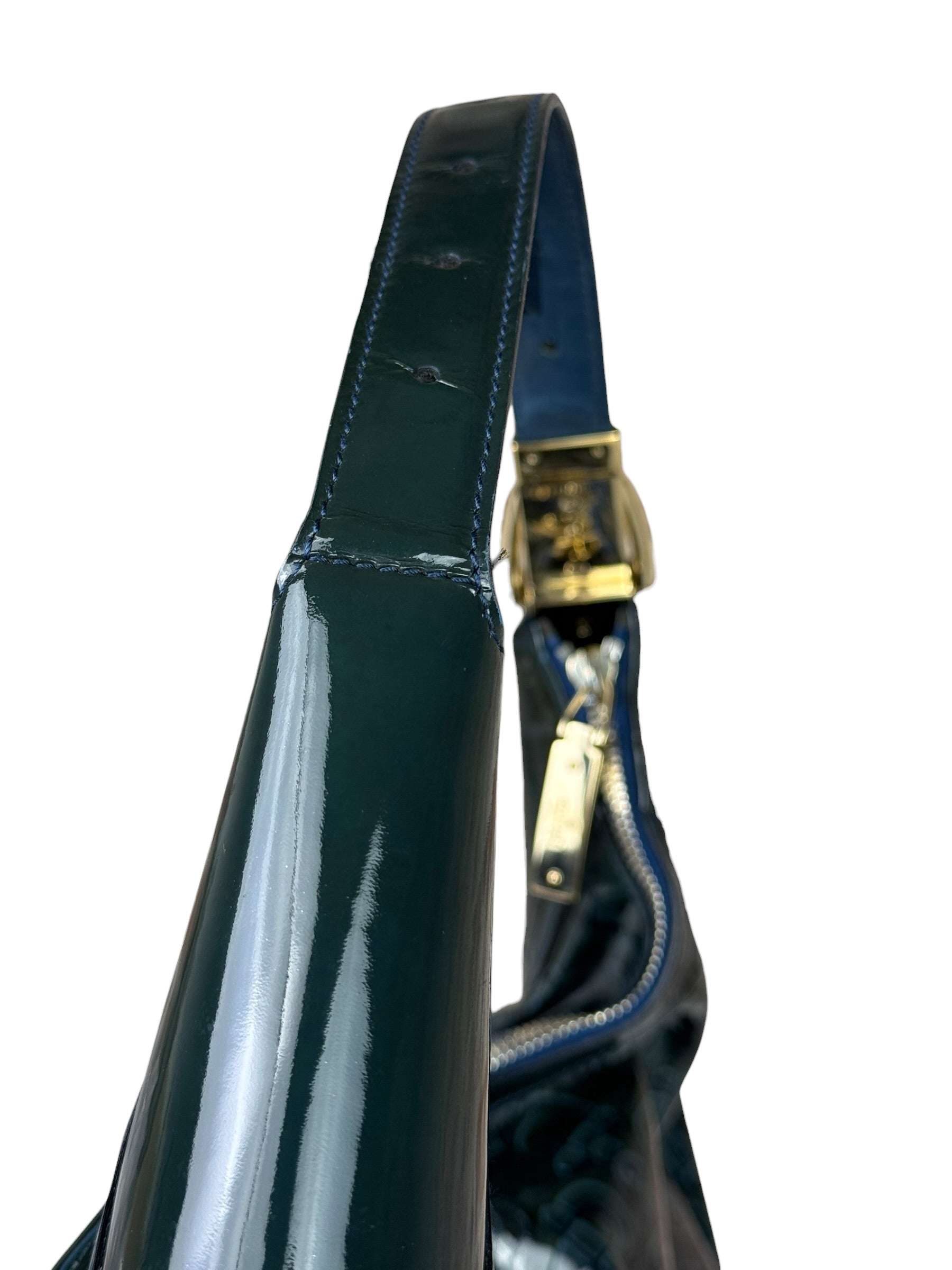 Gucci Vintage Blue/Green Patent Leather Horsebit Glam Hobo Bag