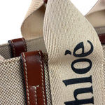 Chloe Beige/Brown Leather Trim Small Woody Two-Way Tote