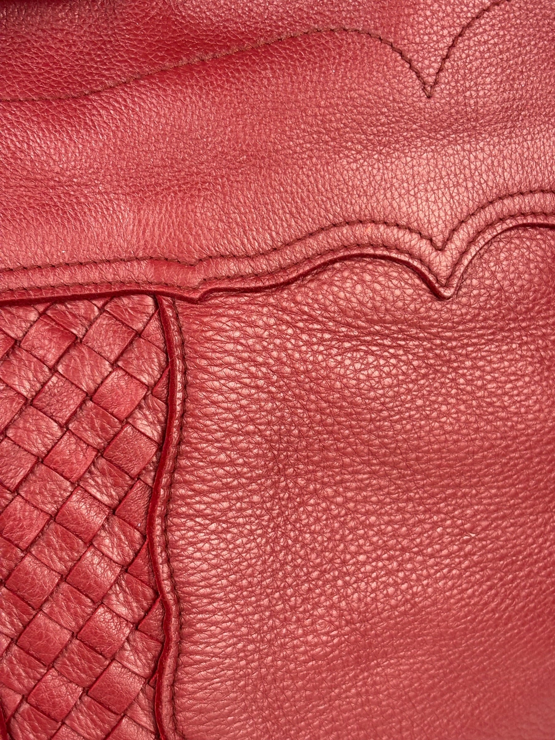 Bottega Veneta Red Leather Intrecciato Trim Hobo Bag