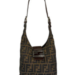 Fendi Brown Leather Trim Zucca Hobo Bag