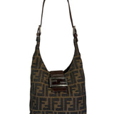 Fendi Brown Leather Trim Zucca Hobo Bag