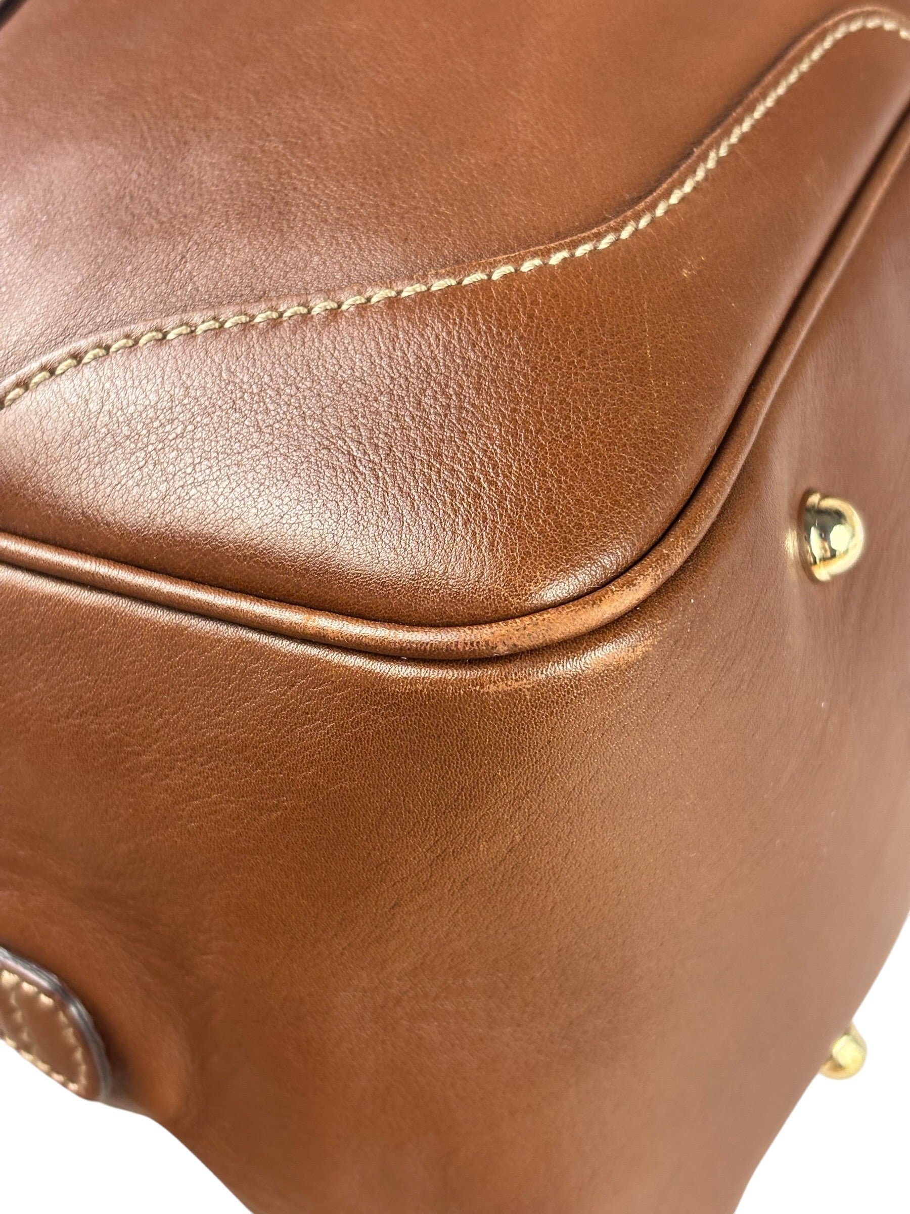 Gucci Tan Brown Leather Bamboo Handle Boston Bag