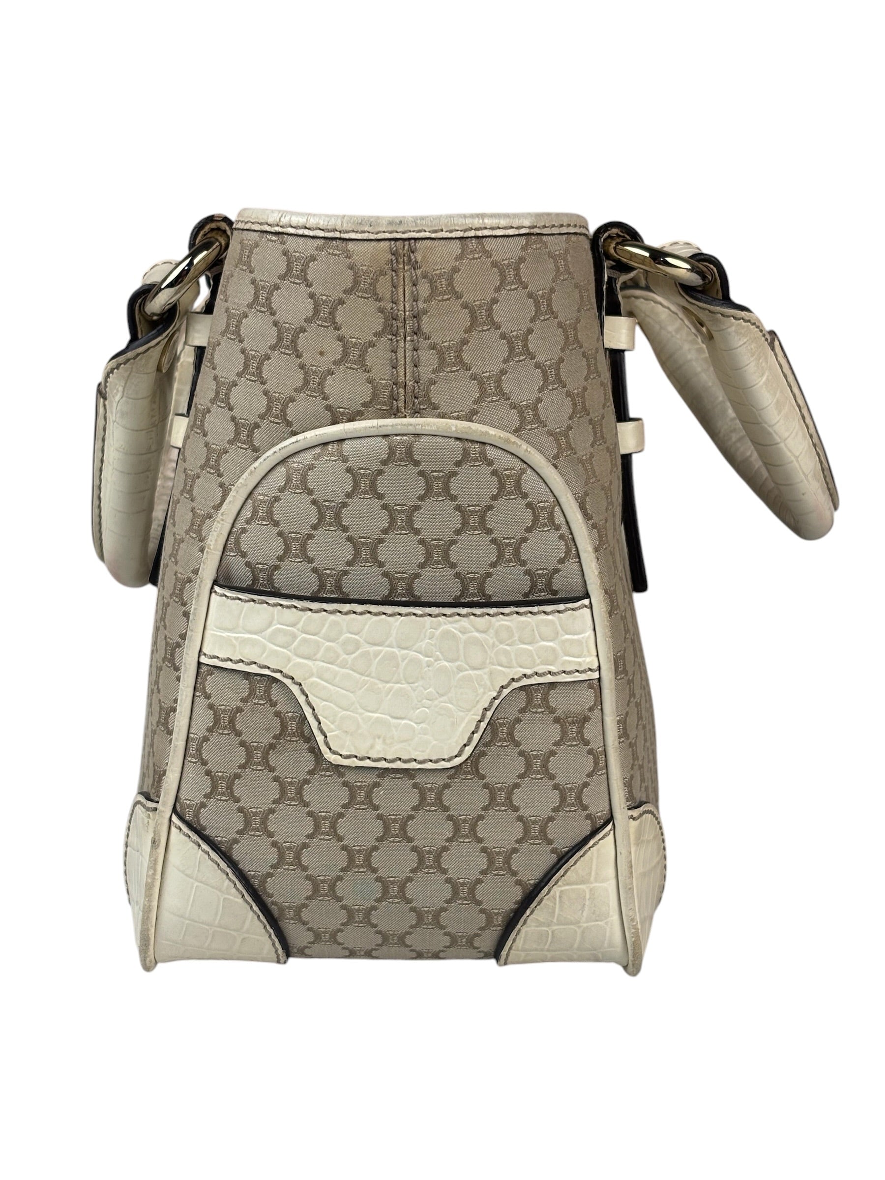 Celine Beige Leather Trim Macadam Boogie Tote