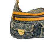 Louis Vuitton Vintage Denim Leather Trim Monogram Baggy Hobo Bag PM