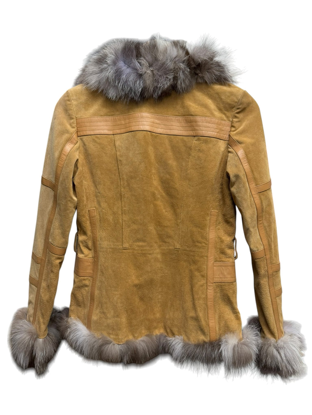 Vintage Zoee Fox Fur Trim Brown Leather Zip Jacket