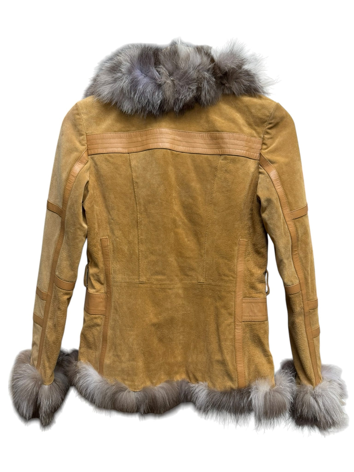 Vintage Zoee Fox Fur Trim Brown Leather Zip Jacket