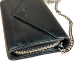 Balenciaga Black Leather Flap Wallet on Chain Bag