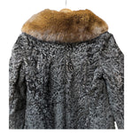 Vintage Brown Fox Fur Collar Persian Lamb Long Coat
