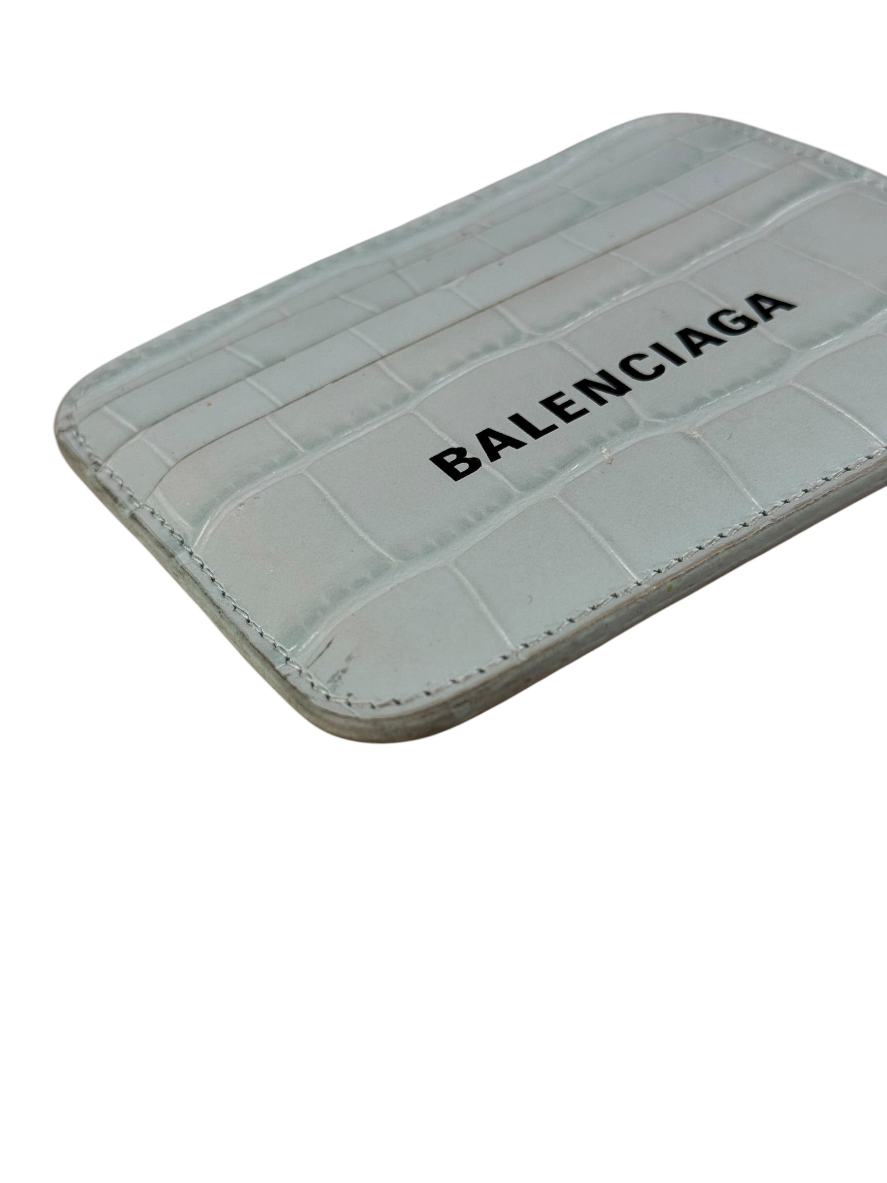 Balenciaga Blue Croc Embossed Cardholder