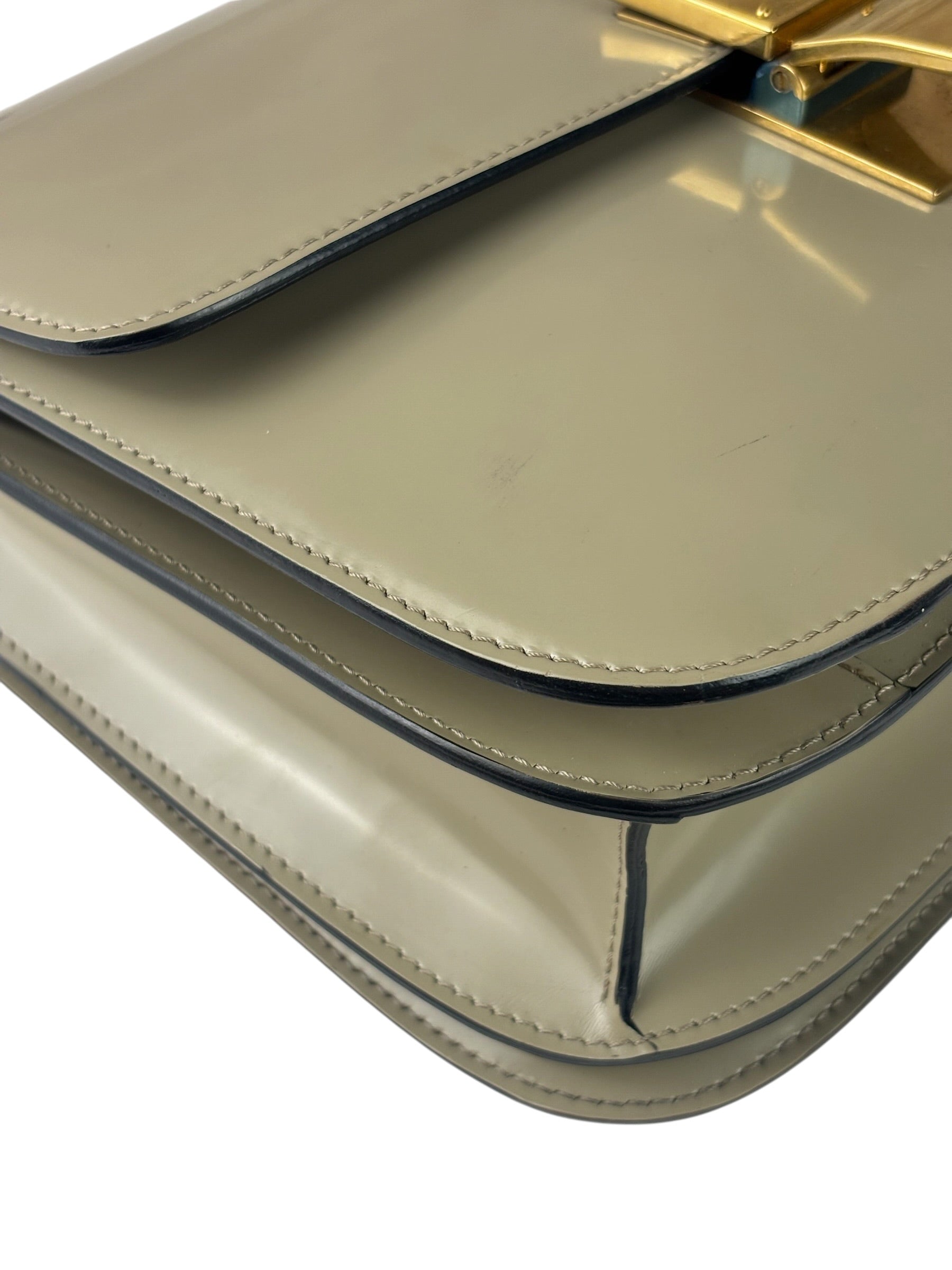 Celine Light Beige Patent Leather Classic Box Shoulder Bag