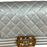 Chanel CC Silver Lambskin Quilted Boy Bag Red Stingray 2012