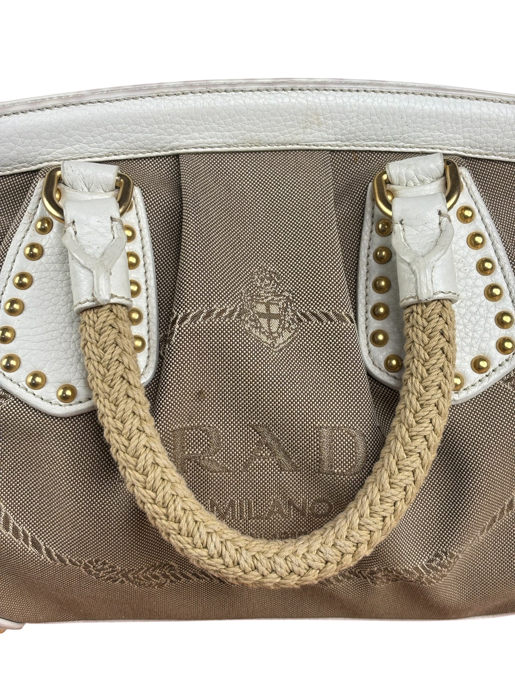Prada Beige Vitello Trimmed Canapa Bag