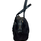Salvatore Ferragamo Black Rabbit Fur Leather Trim Shoulder Bag