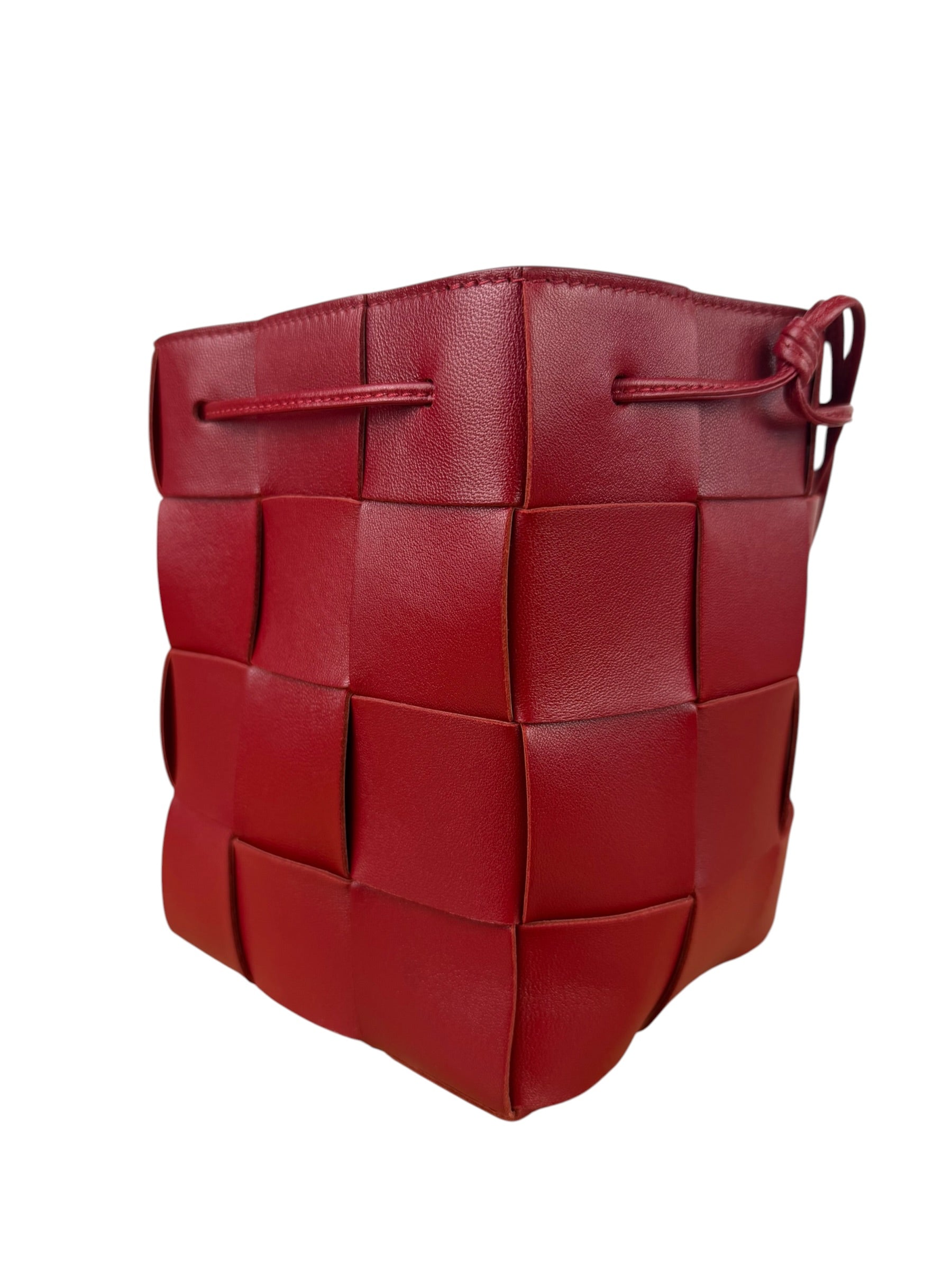 Bottega Veneta Red Leather Cassestte Maxi Intrecciato Bucket Bag