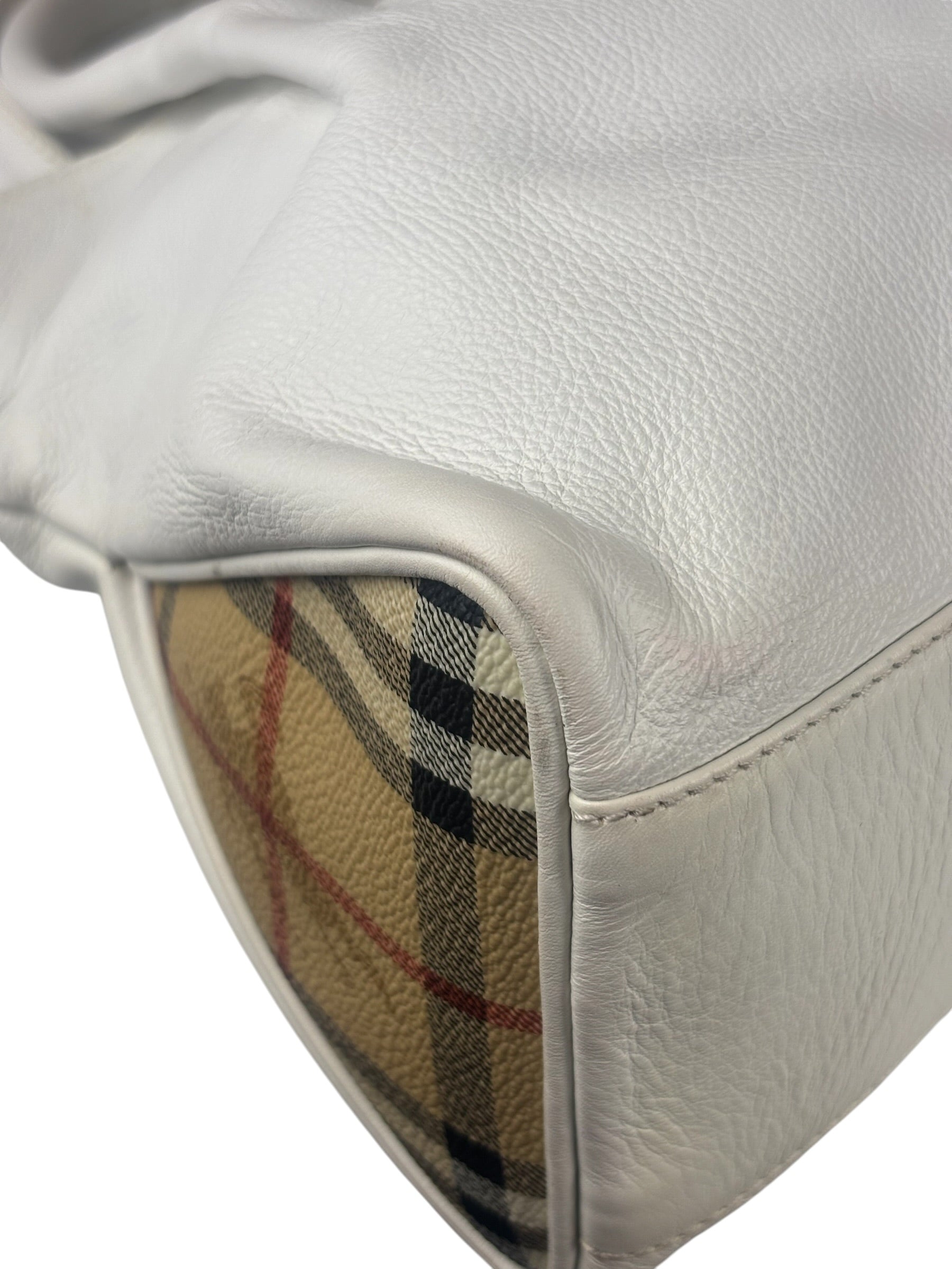 Burberry White Leather Bamboo Cinch Tote