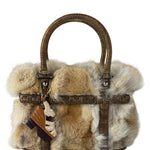 Ferragamo Vintage Fur Rattan Top Handle Bag