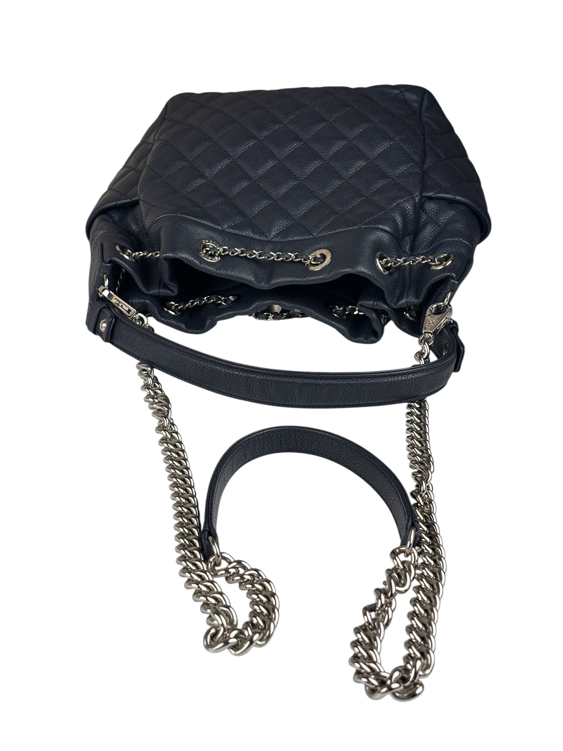 Chanel Navy Blue Leather Drawstring Bucket Two-Way Bag 2018