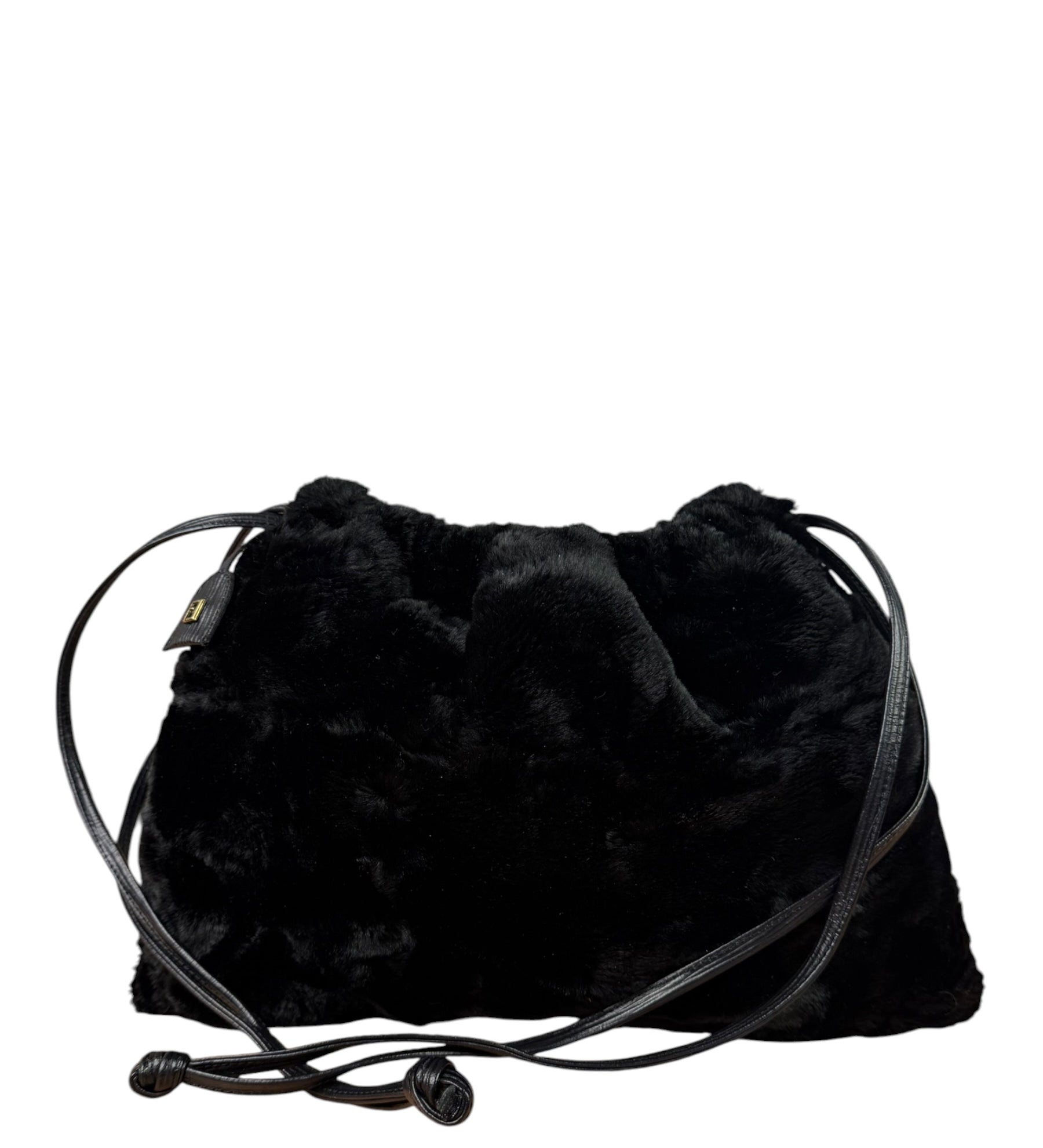 Fendi Black Faux Fur/Leather Trim Pouch