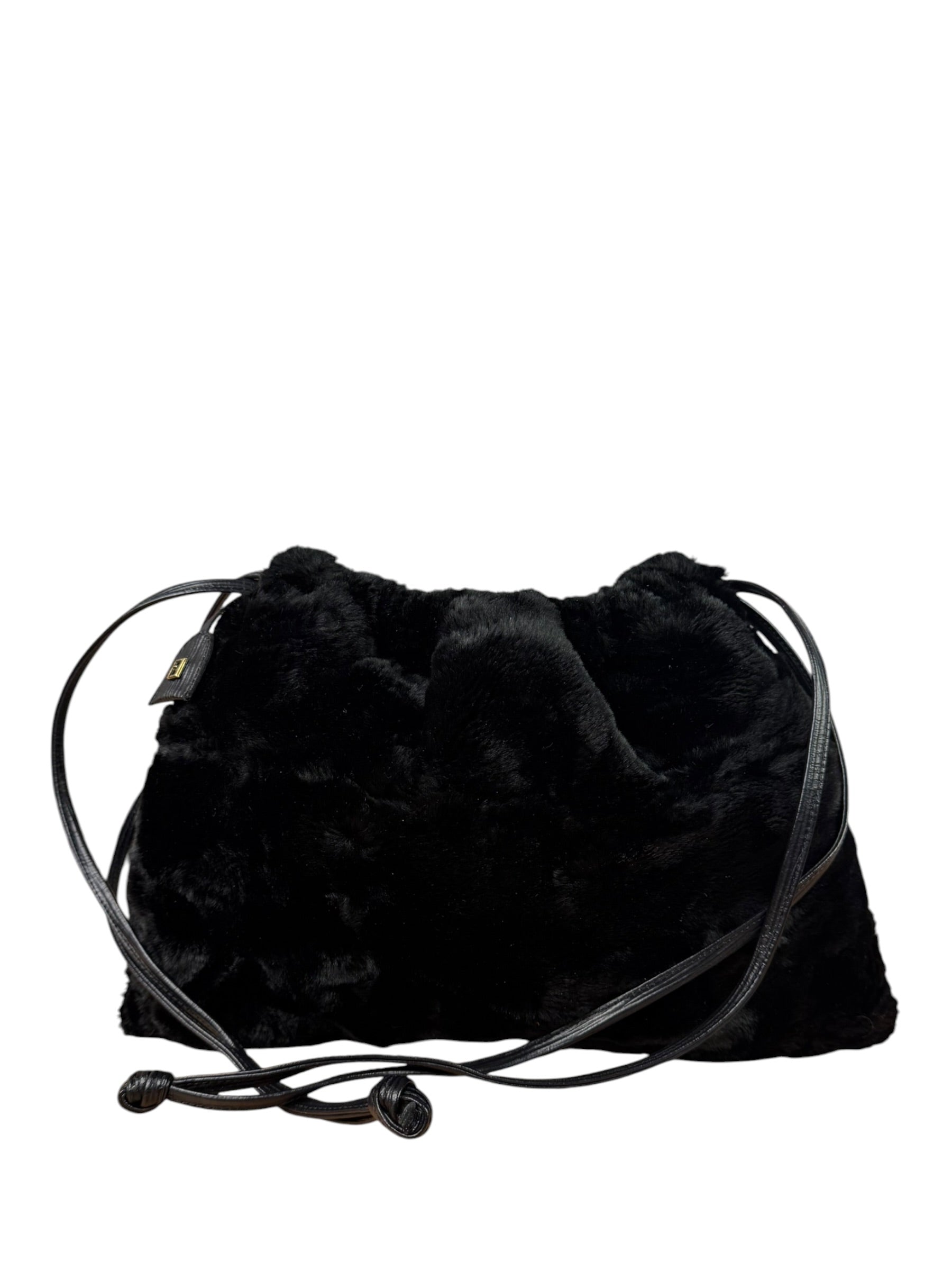 Fendi Black Faux Fur/Leather Trim Pouch
