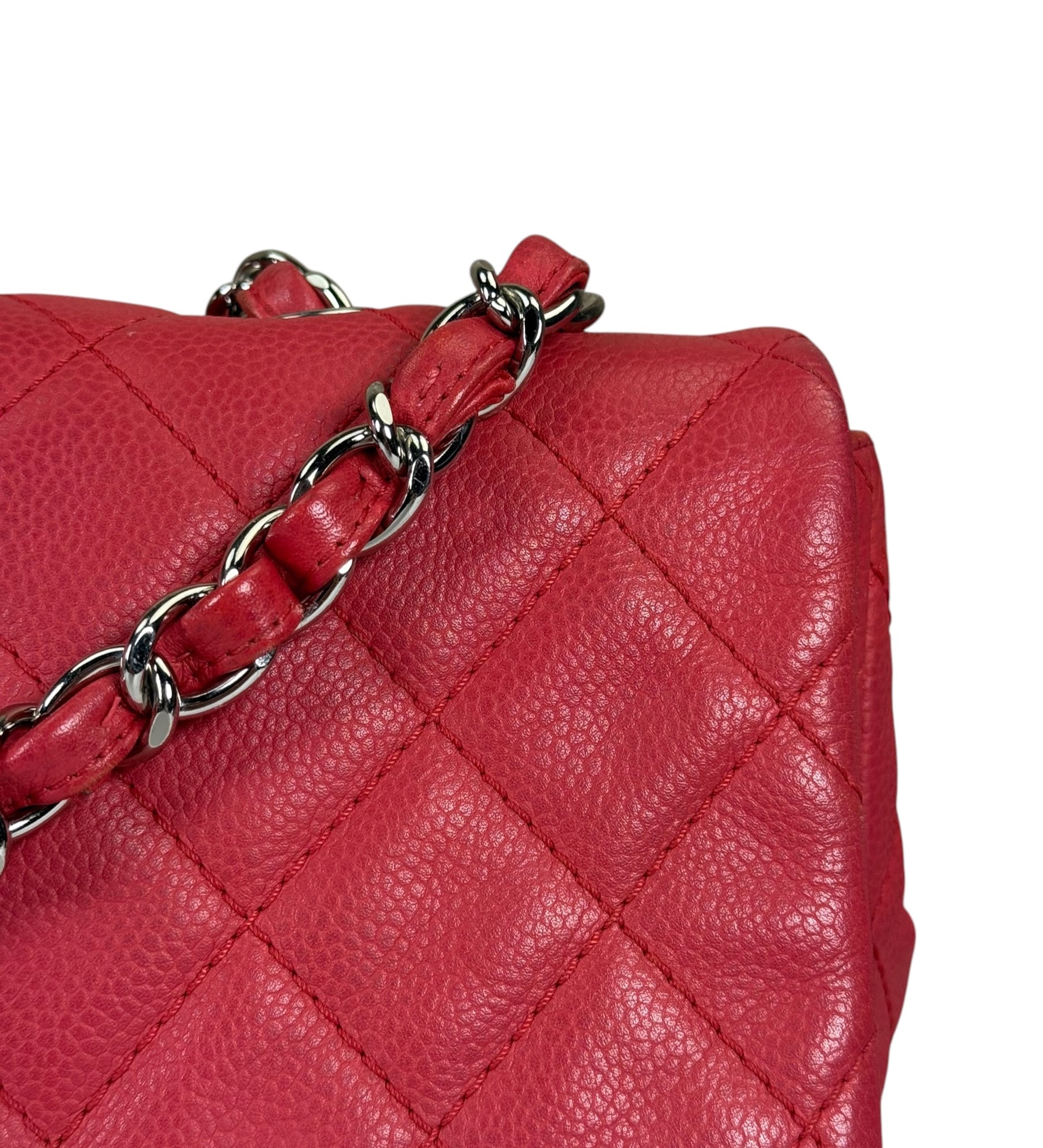 Chanel Red Quilted Caviar Leather Flap Bag 2008