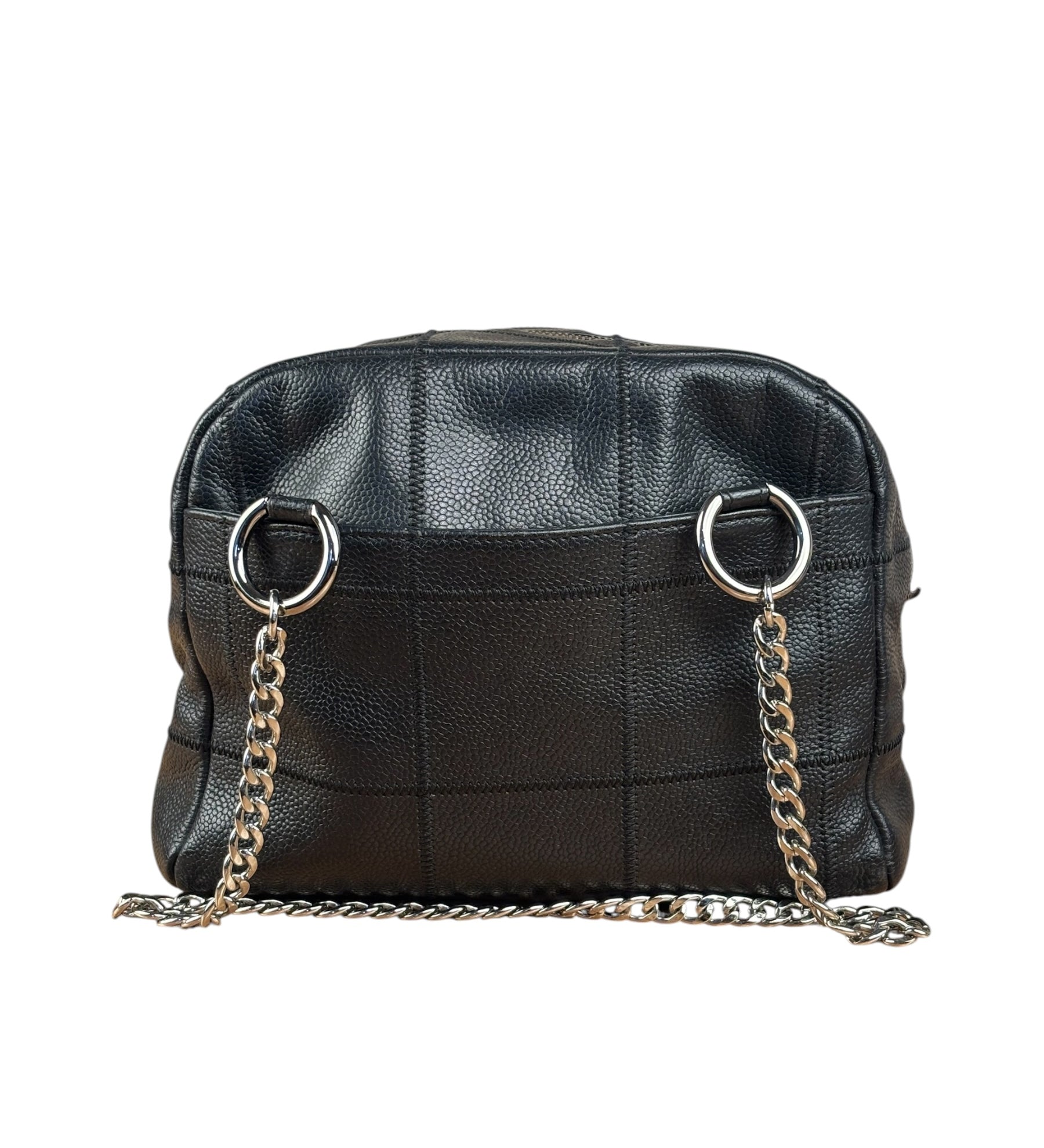 Chanel Black Leather Chocolate Bar Square-Stitched Bowler Shoulder Bag 2005