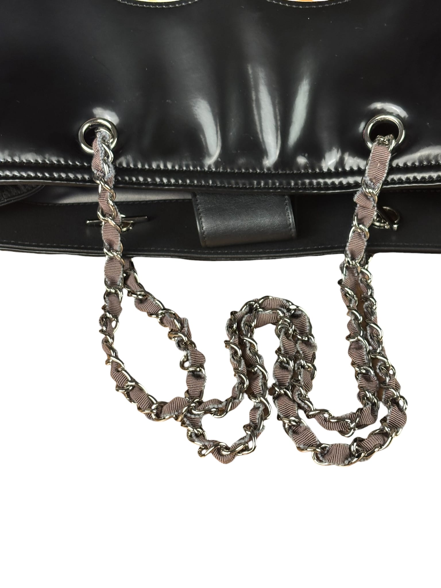 Chanel Black Patent Leather Quilted Lipstick Tote 2011