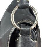 Damaged Prada Vintage Black Tessuto Nylon Leather Trim Saddle Flap Shoulder Bag