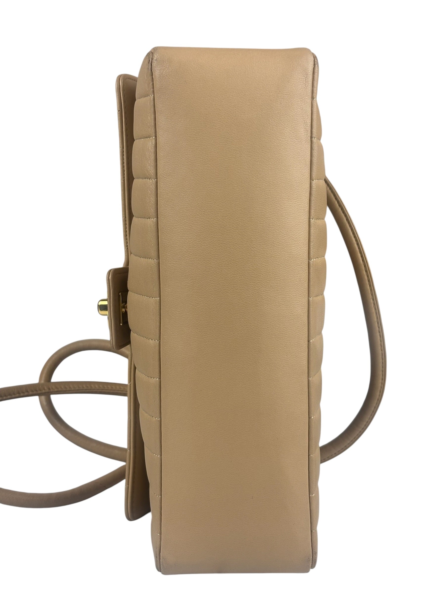 Chanel Vintage Tan Vertical Quilt Flap Shoulder Bag 1989