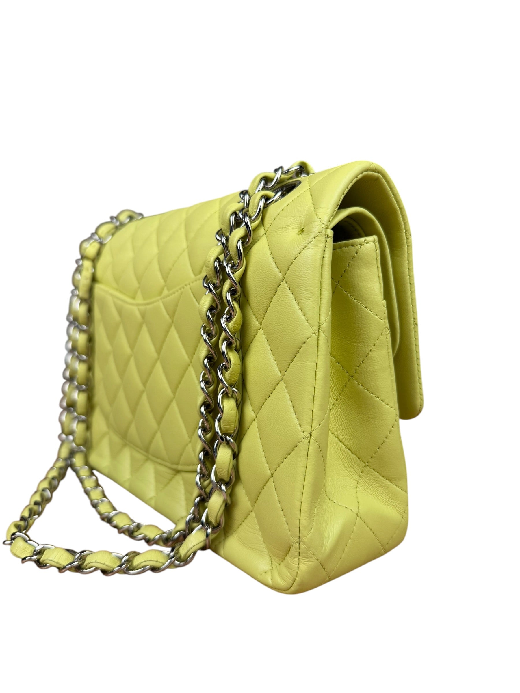 Chanel Yellow Neon Quilted Leather Classic Double Flap Bag 2010