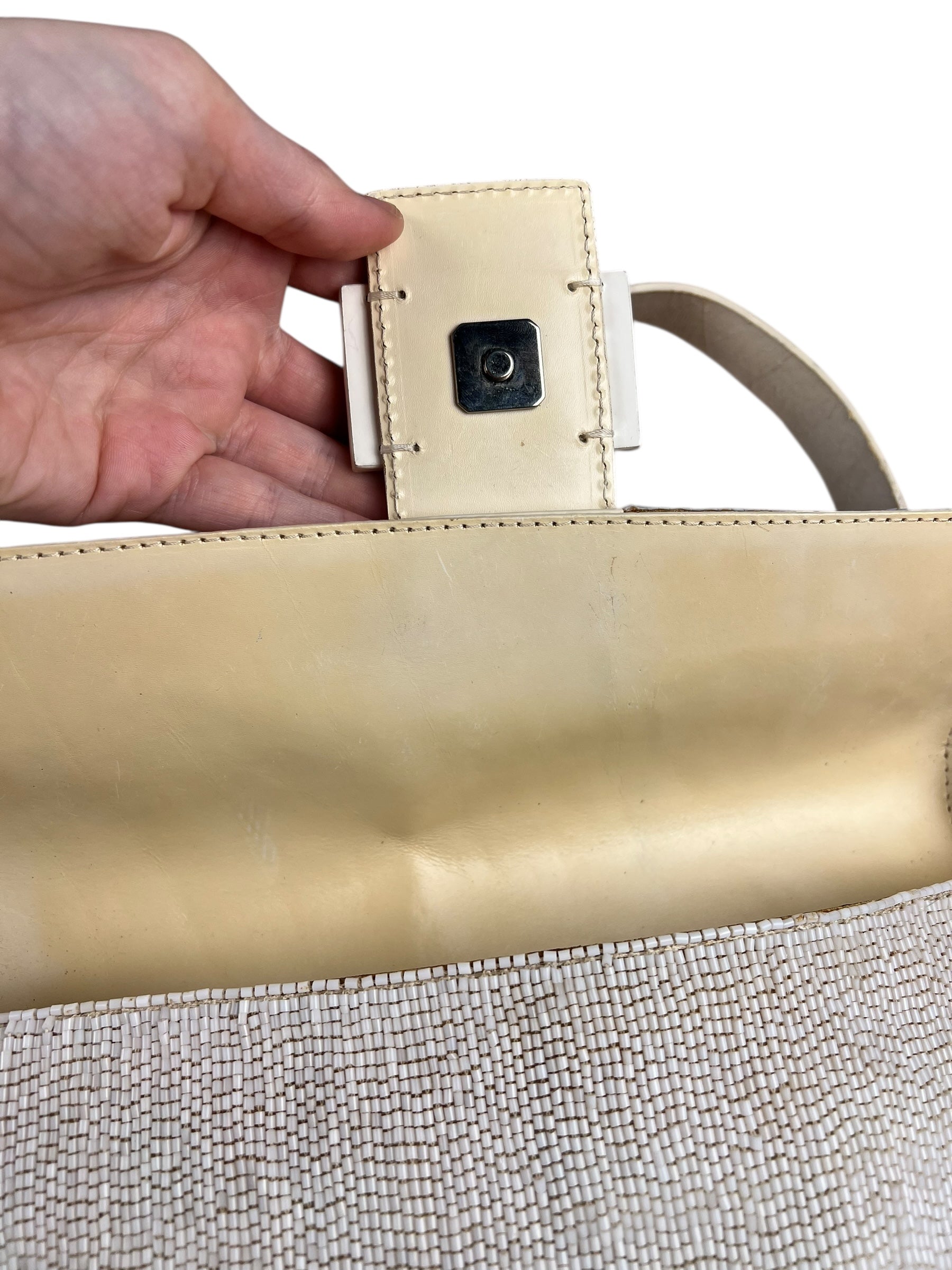 Fendi Vintage Beaded Baguette White