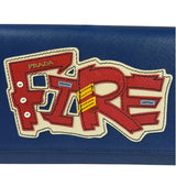 Prada Blue Saffiano Leather Fire Flap Wallet On Chain