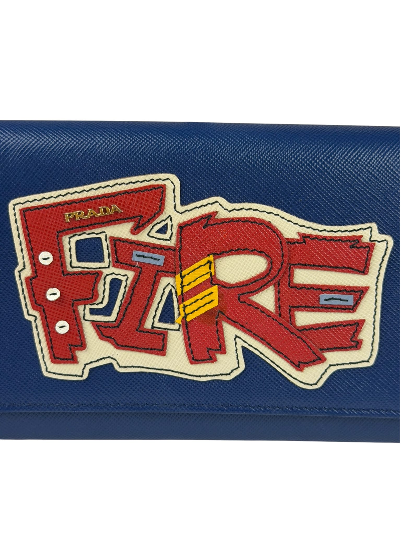 Prada Blue Saffiano Leather Fire Flap Wallet On Chain