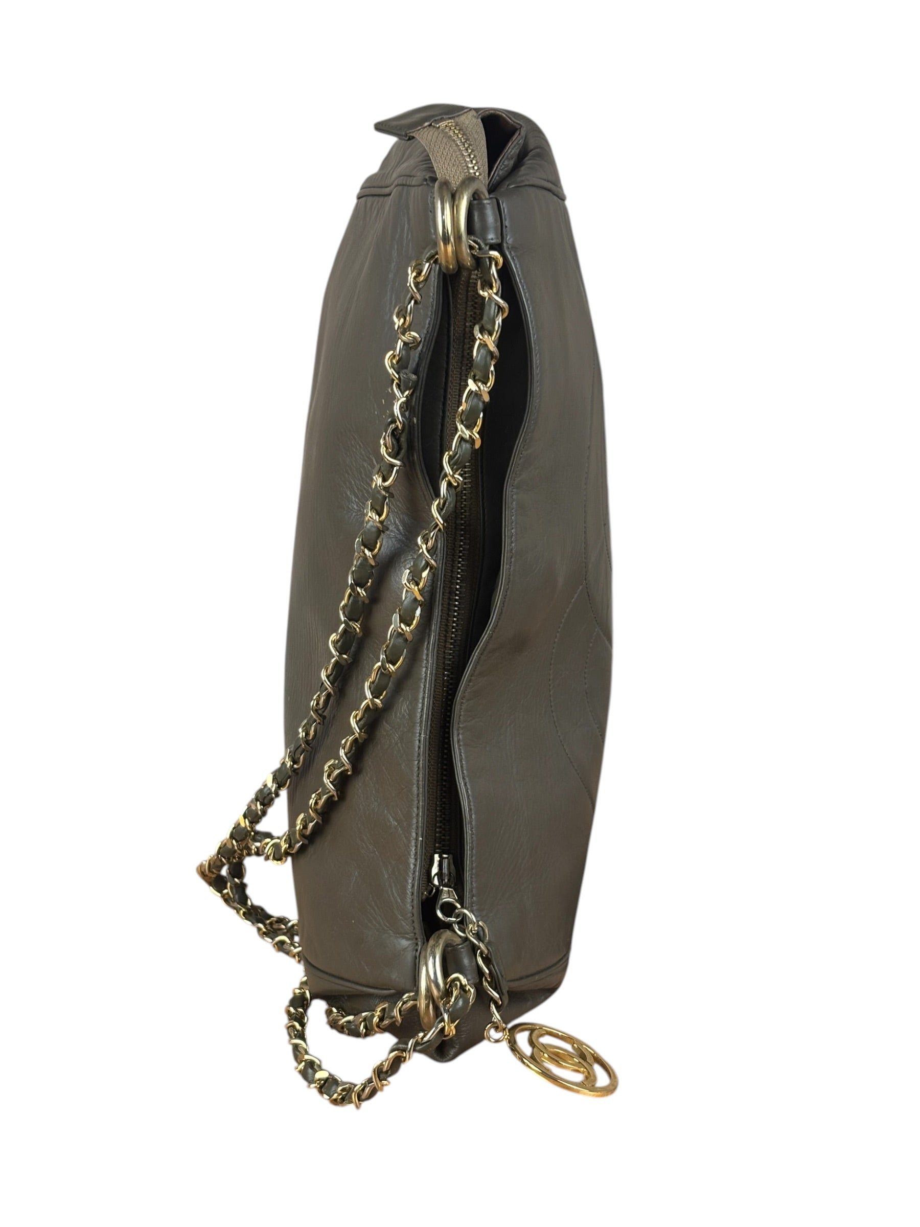 Chanel CC Grey Leather Chain Hobo Bag '89-'91