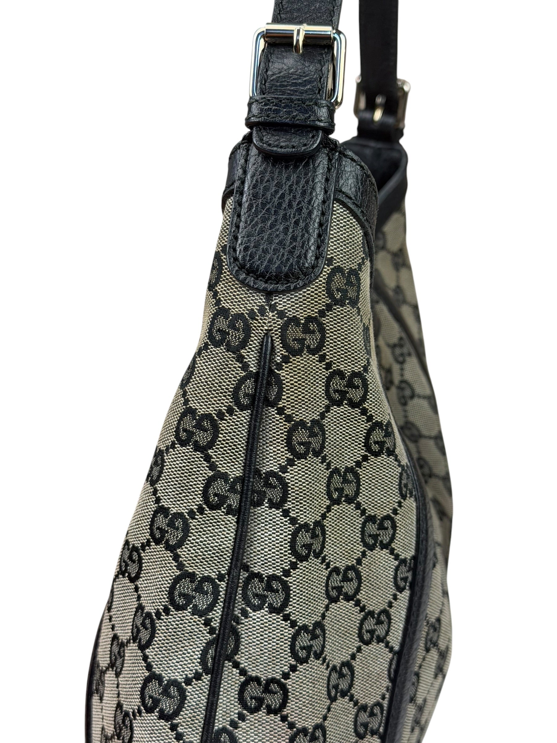 Gucci Black Leather Trim GG Supreme Hobo Bag