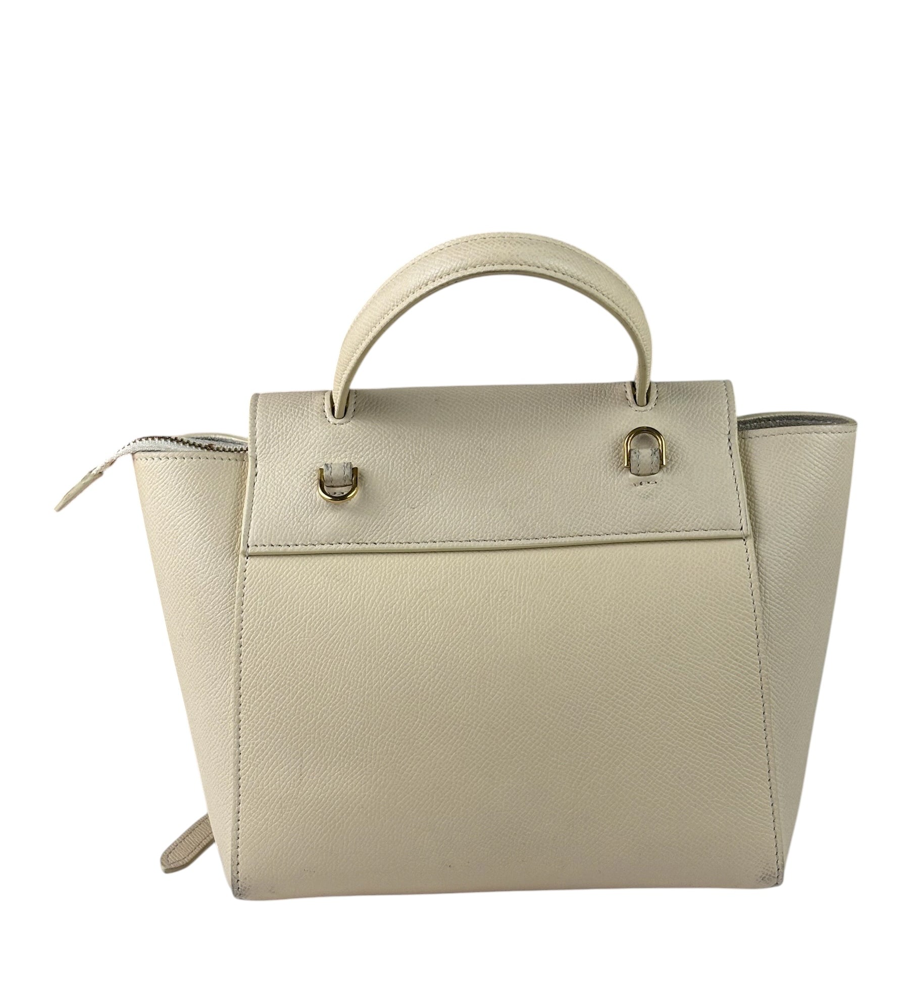 Celine White Grained Leather Small Belt 2Way Handbag