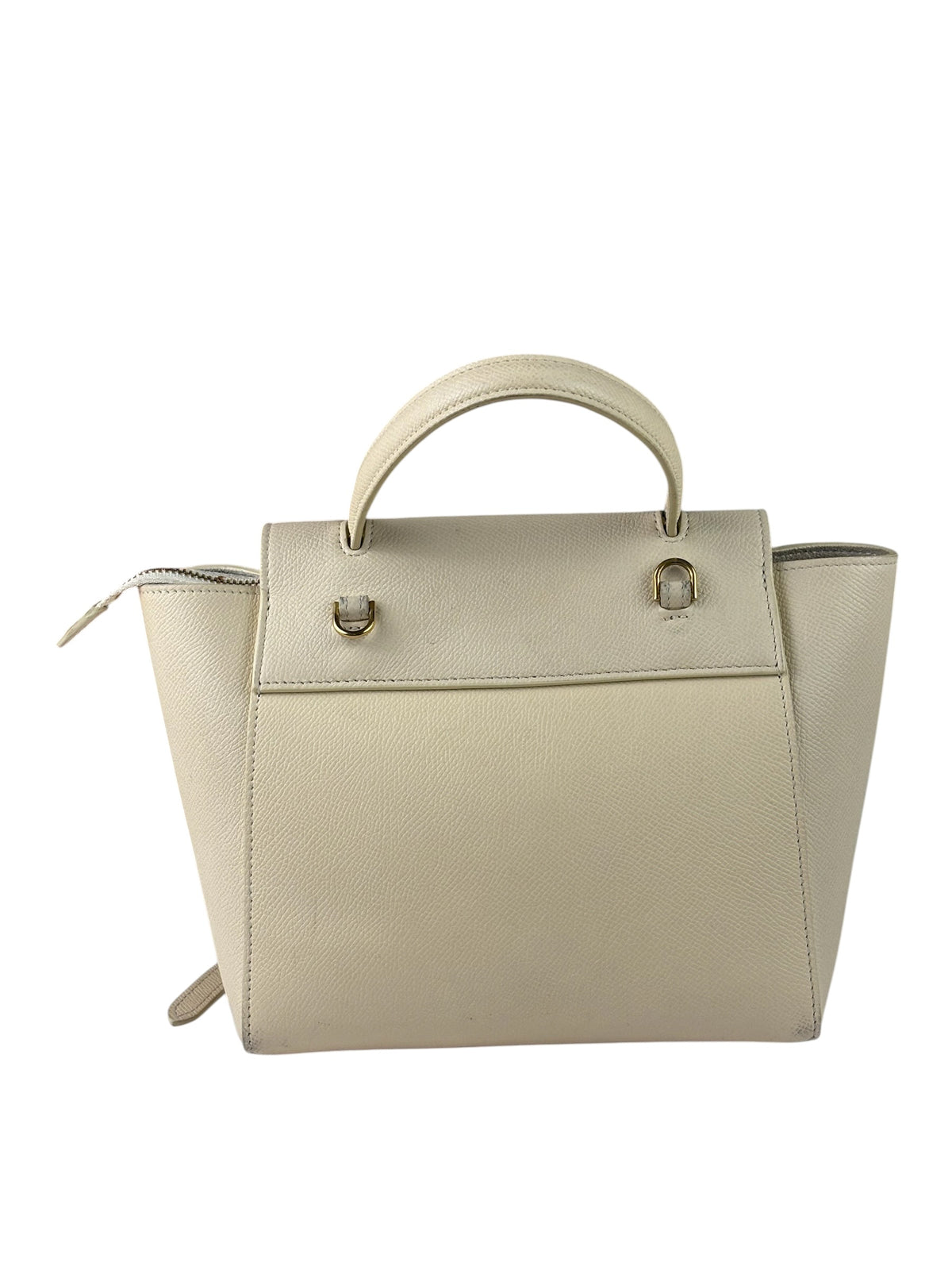 Celine White Grained Leather Small Belt 2Way Handbag