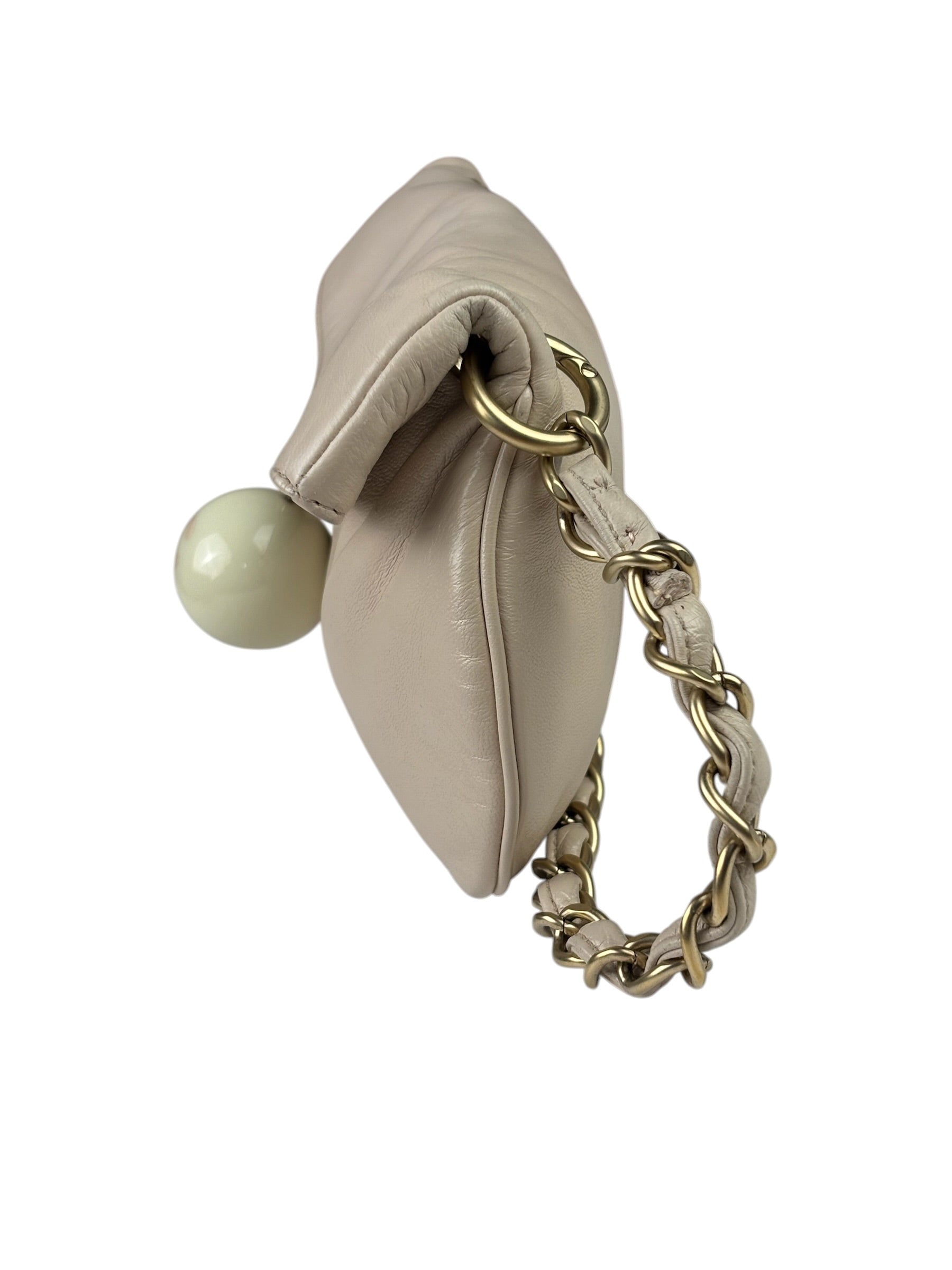 Chanel Cream Leather Cue Ball Foldover Shoulder Bag 2003