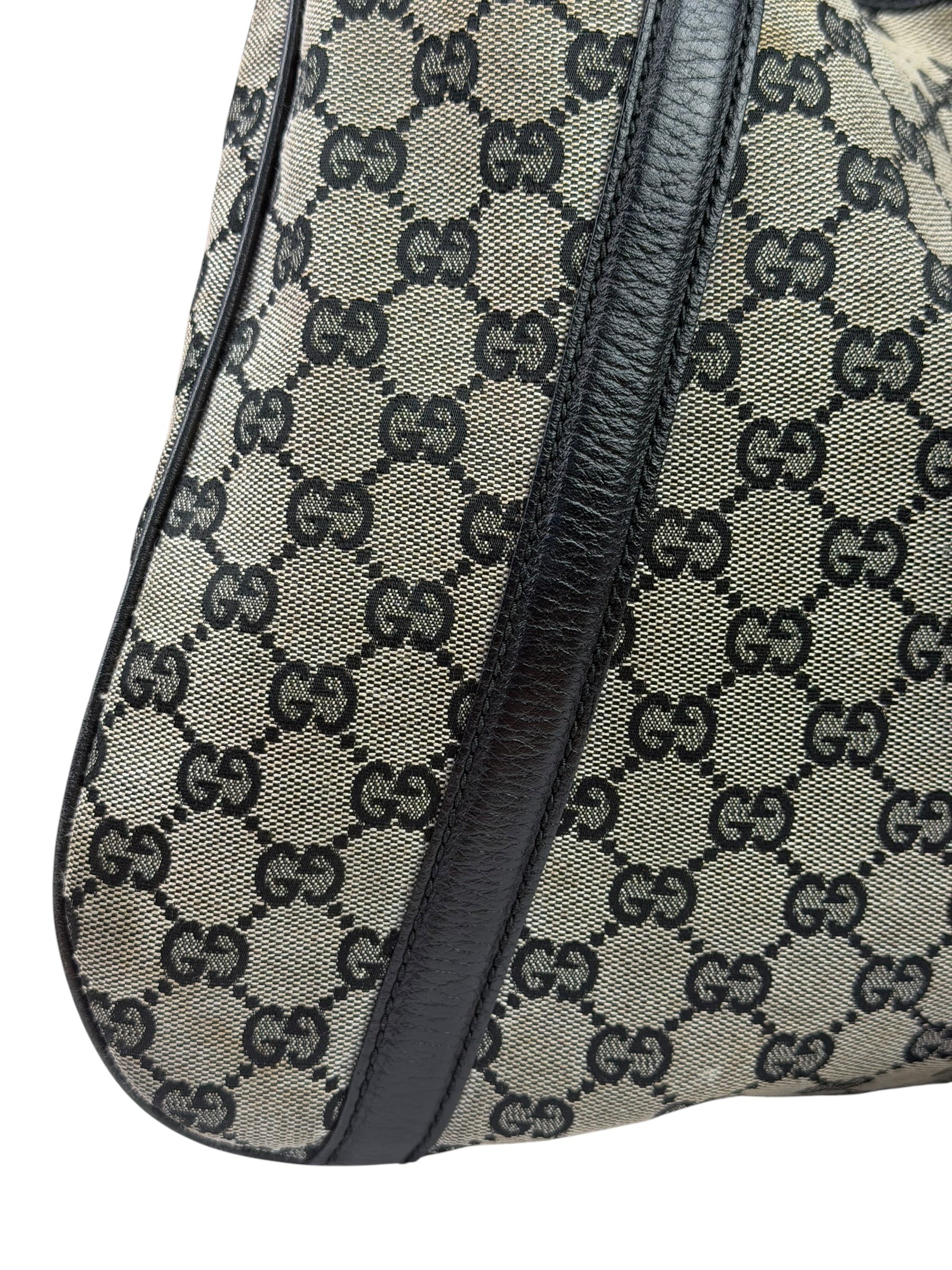 Gucci Black Leather Trim GG Supreme Hobo Bag